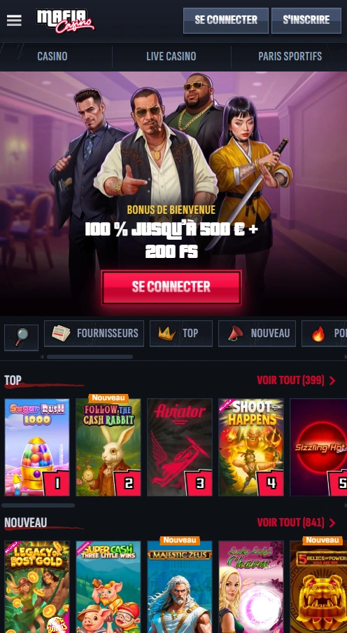 mafiacasino mobile home page